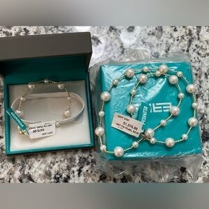 NEW $2325 SET: Effy 14k Yellow Gold Pearl Necklace & Bracelet Set